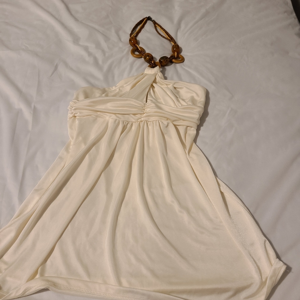 Creme halter top with Jeweled Neckline